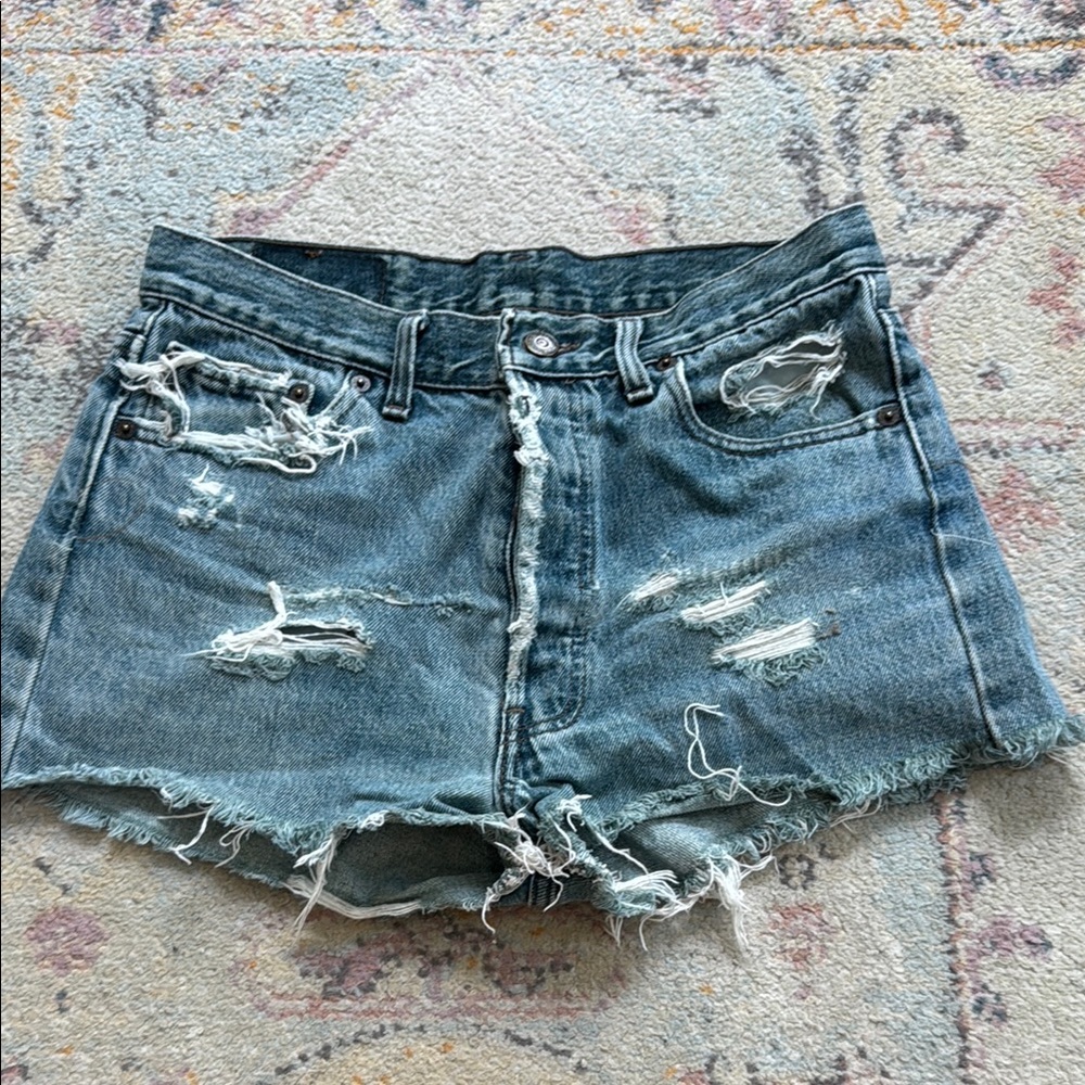 Levi's Blue Distressed Jean Shorts